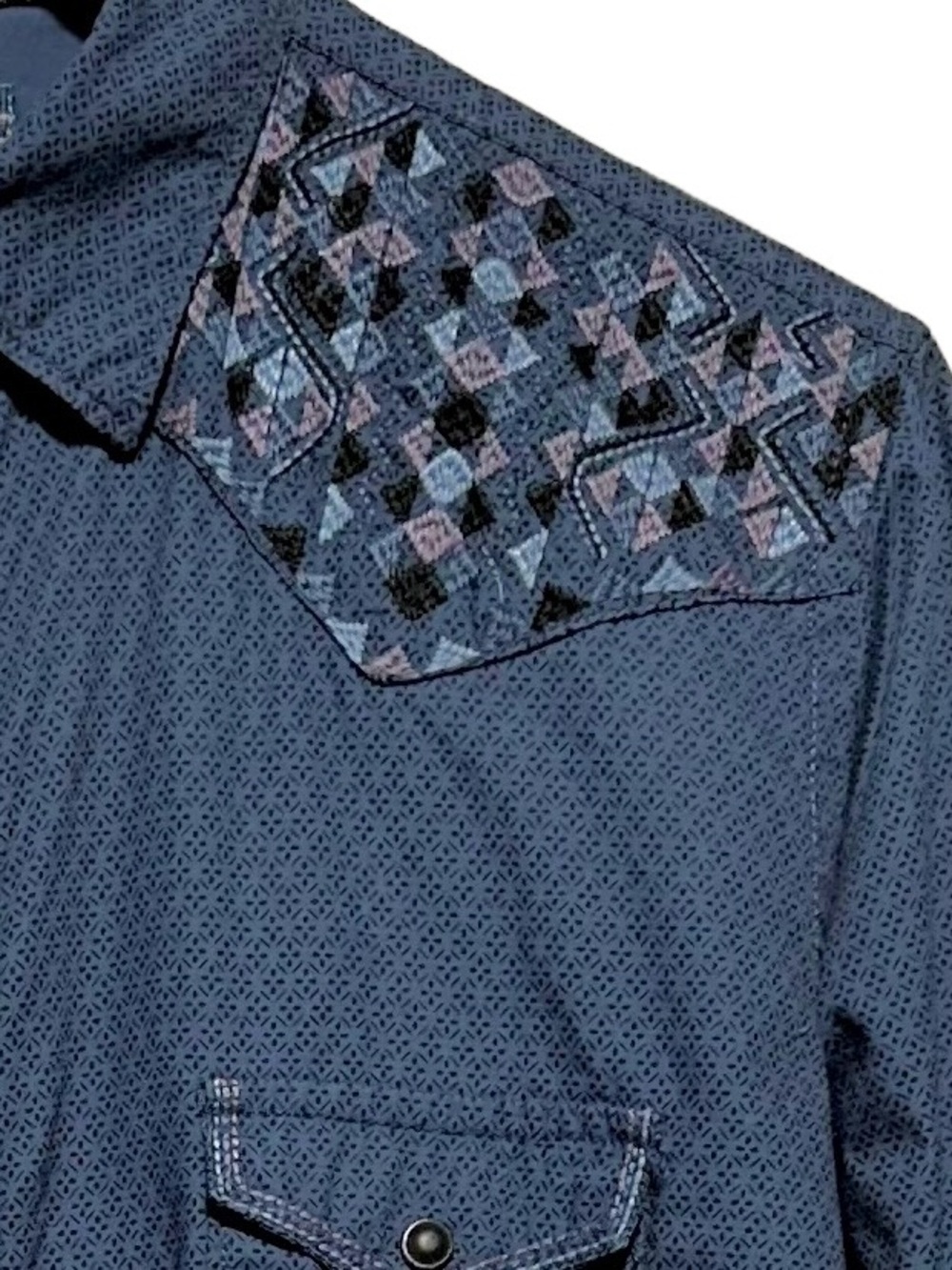 Panhandle Rough Stock Western Snap Shirt Embroidered Yoke Cowboy Rodeo Aztec M - Picture 2 of 9